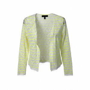 Dito White Lace Blouse with Neon Yellow Stripes
